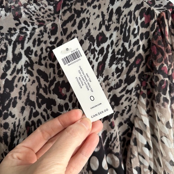NWT Chico's Cheetah and Snake Print Mesh Knit Ladies Career Party Blouse, S - Picture 5 of 9